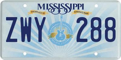 MS license plate ZWY288