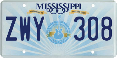 MS license plate ZWY308