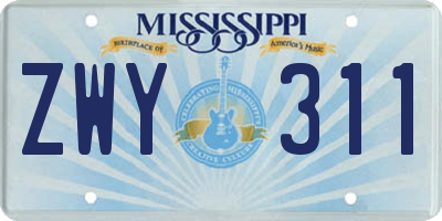 MS license plate ZWY311