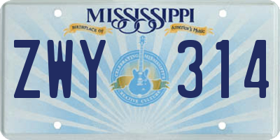 MS license plate ZWY314