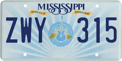 MS license plate ZWY315