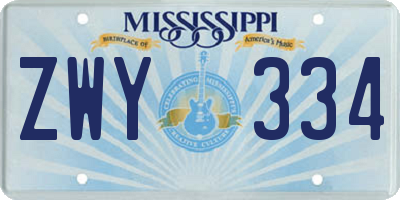 MS license plate ZWY334