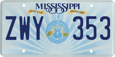 MS license plate ZWY353