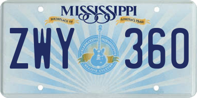 MS license plate ZWY360