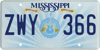 MS license plate ZWY366
