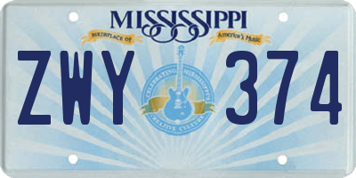 MS license plate ZWY374
