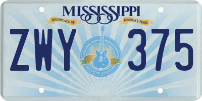 MS license plate ZWY375