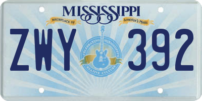 MS license plate ZWY392