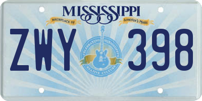 MS license plate ZWY398
