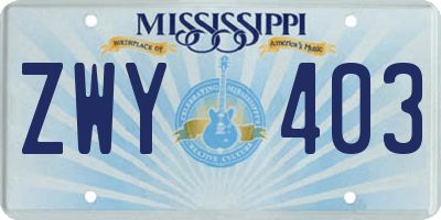 MS license plate ZWY403