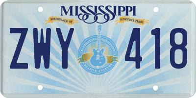 MS license plate ZWY418