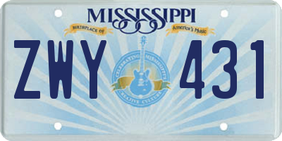 MS license plate ZWY431