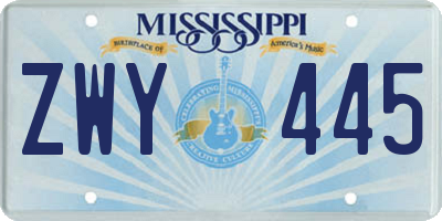 MS license plate ZWY445