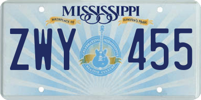 MS license plate ZWY455