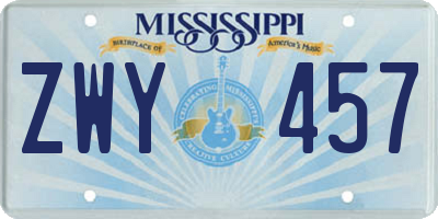 MS license plate ZWY457