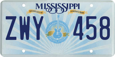 MS license plate ZWY458