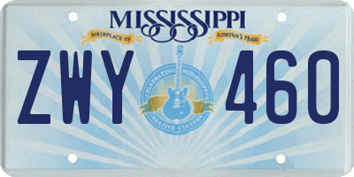 MS license plate ZWY460