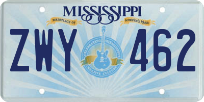 MS license plate ZWY462