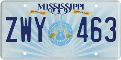 MS license plate ZWY463