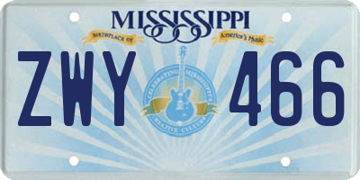 MS license plate ZWY466