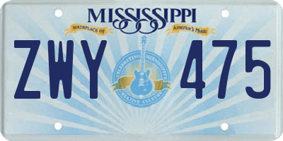 MS license plate ZWY475