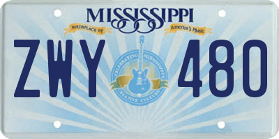 MS license plate ZWY480