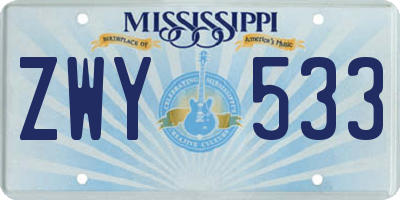 MS license plate ZWY533