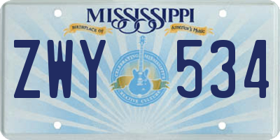 MS license plate ZWY534