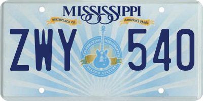 MS license plate ZWY540