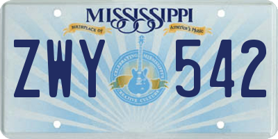 MS license plate ZWY542