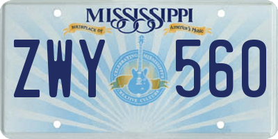 MS license plate ZWY560