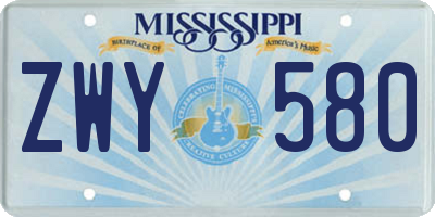 MS license plate ZWY580