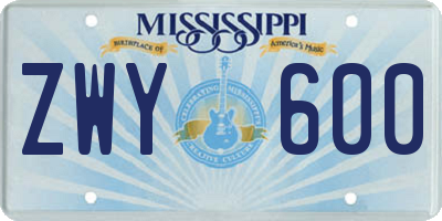 MS license plate ZWY600