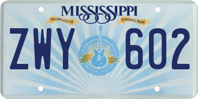 MS license plate ZWY602