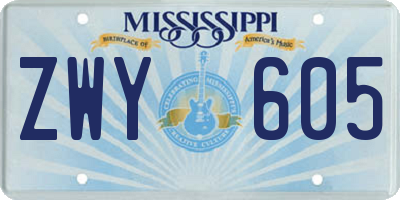 MS license plate ZWY605