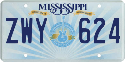 MS license plate ZWY624