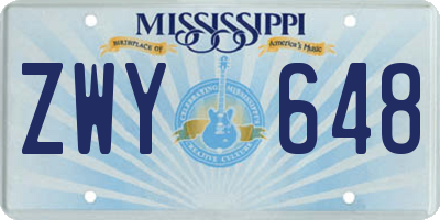 MS license plate ZWY648