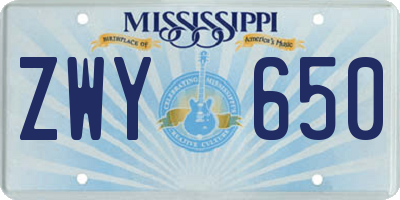 MS license plate ZWY650