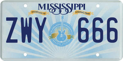 MS license plate ZWY666