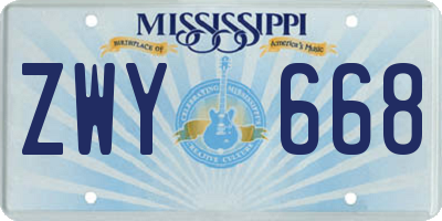 MS license plate ZWY668