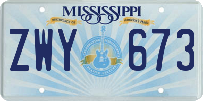 MS license plate ZWY673
