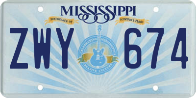 MS license plate ZWY674