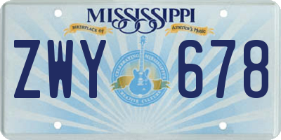MS license plate ZWY678