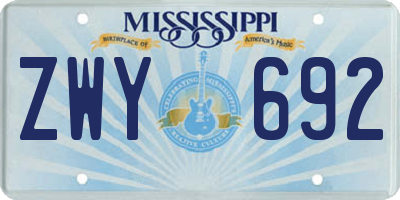 MS license plate ZWY692