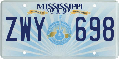 MS license plate ZWY698