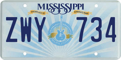 MS license plate ZWY734