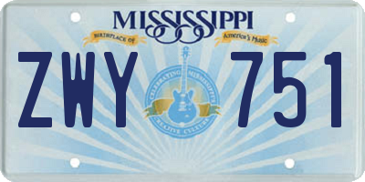 MS license plate ZWY751