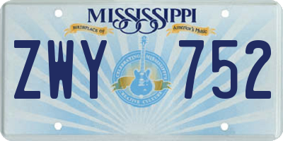 MS license plate ZWY752