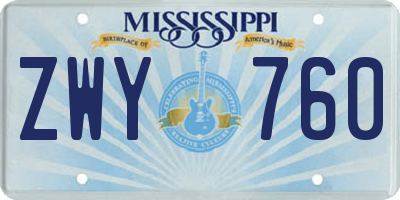 MS license plate ZWY760