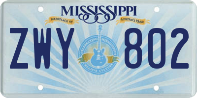 MS license plate ZWY802